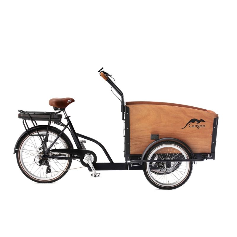 Cangoo Groovy bakfiets 6 Speed elektrisch 470Wh mat-zwart/naturel