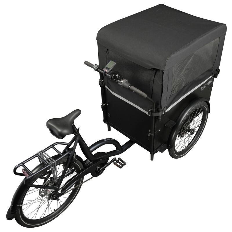 Huif en zonnedak Bimas bakfiets budget kwaliteit zwart